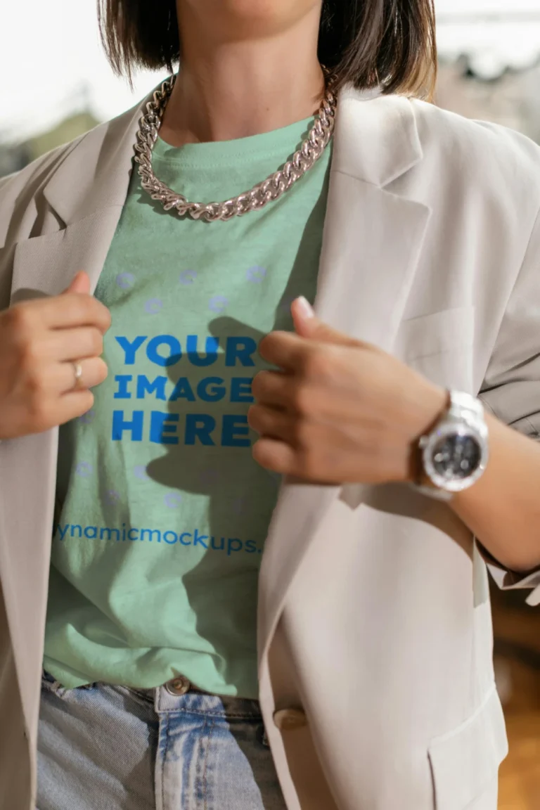 Woman Wearing Mint T-shirt Mockup Front View Template