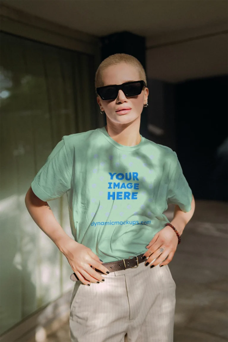 Woman Wearing Mint T-shirt Mockup Front View Template