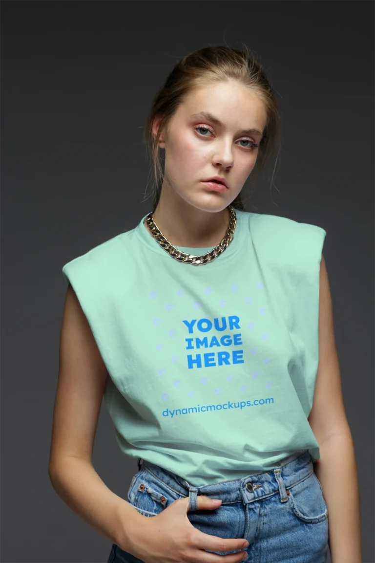 Woman Wearing Mint T-shirt Mockup Front View Template