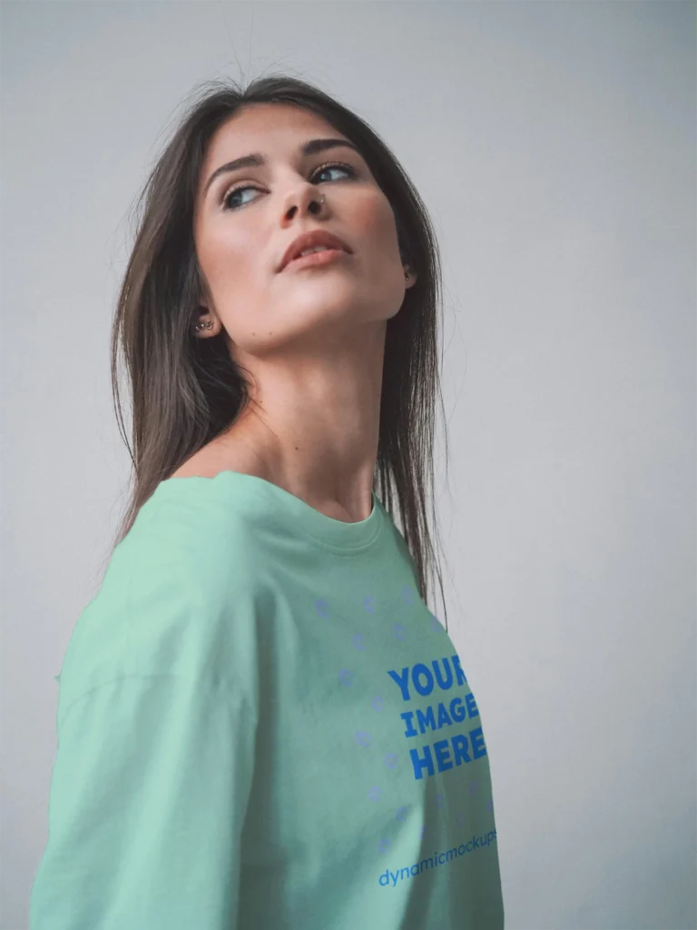 Woman Wearing Mint T-shirt Mockup Front View Template