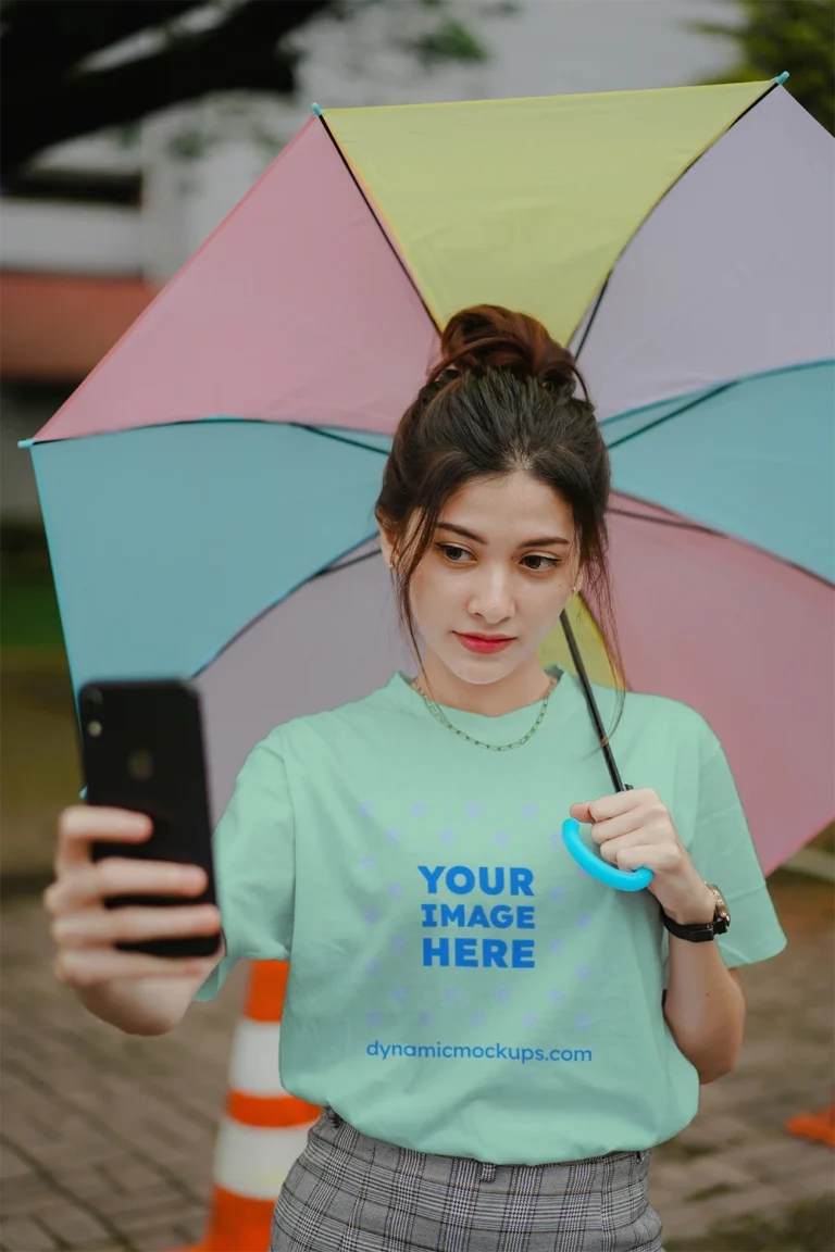 Woman Wearing Mint T-shirt Mockup Front View Template