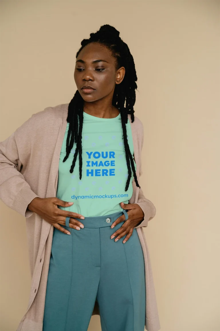 Woman Wearing Mint T-shirt Mockup Front View Template