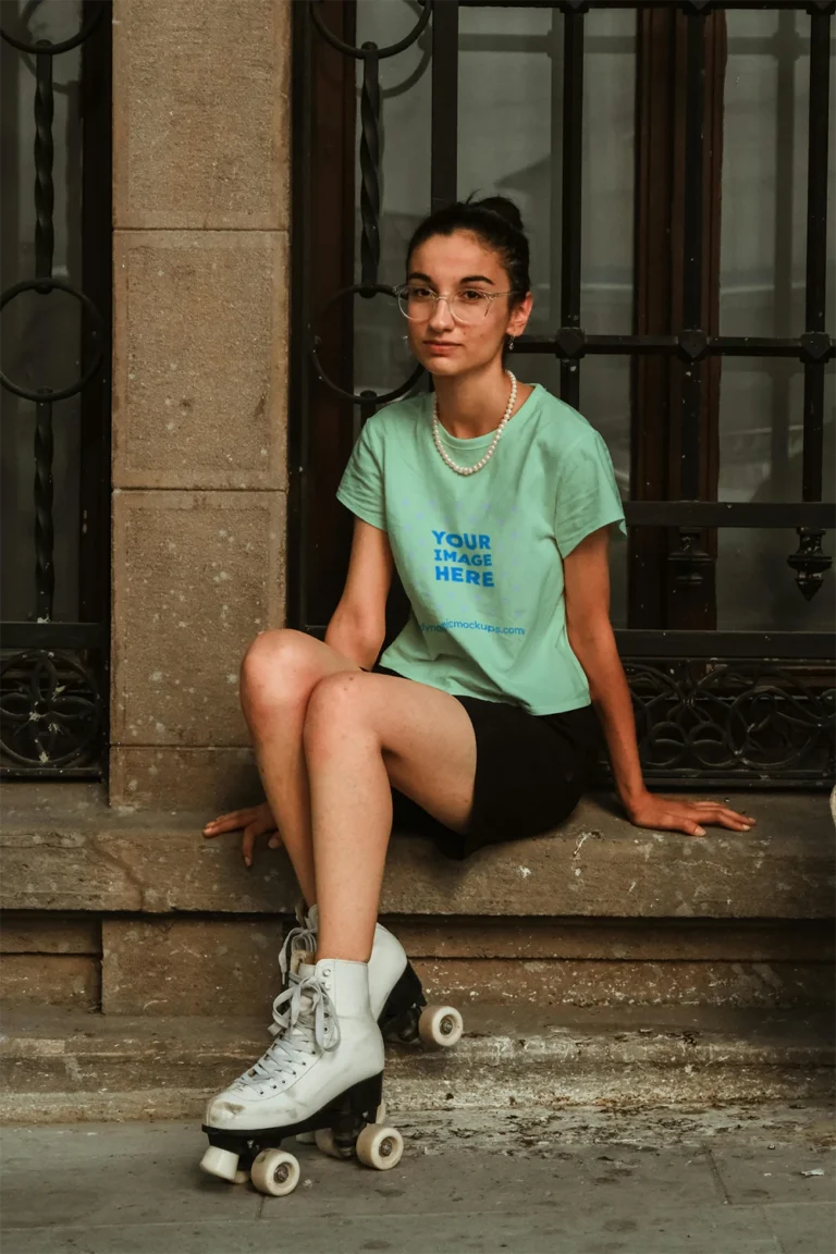 Woman Wearing Mint T-shirt Mockup Front View Template