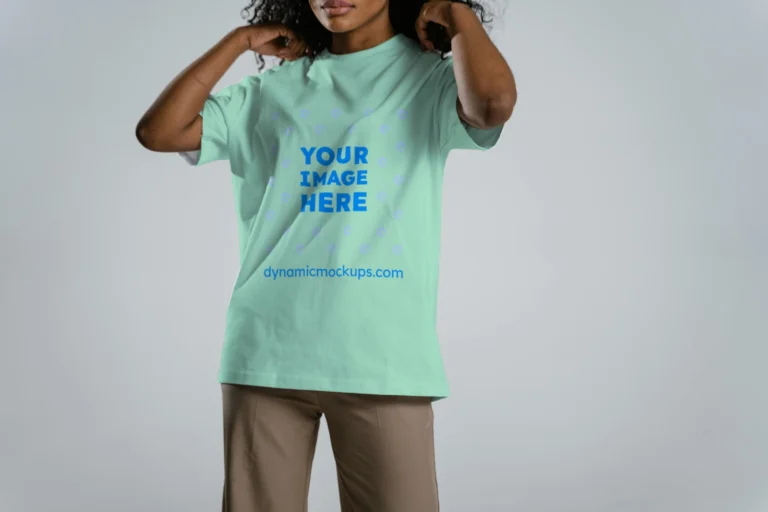 Woman Wearing Mint T-shirt Mockup Front View Template