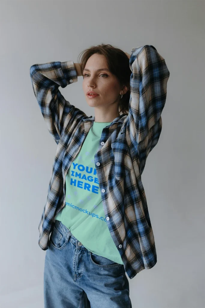 Woman Wearing Mint T-shirt Mockup Front View Template