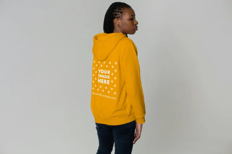 Woman Wearing Orange Hoodie Mockup Back View Template