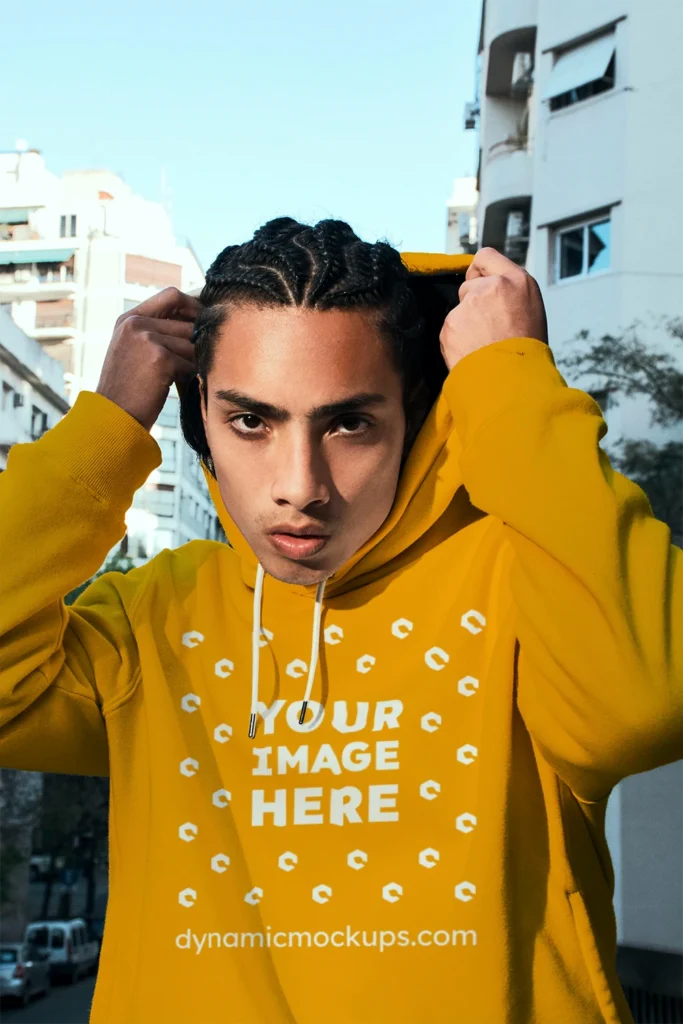 Woman Wearing Orange Hoodie Mockup Front View Template