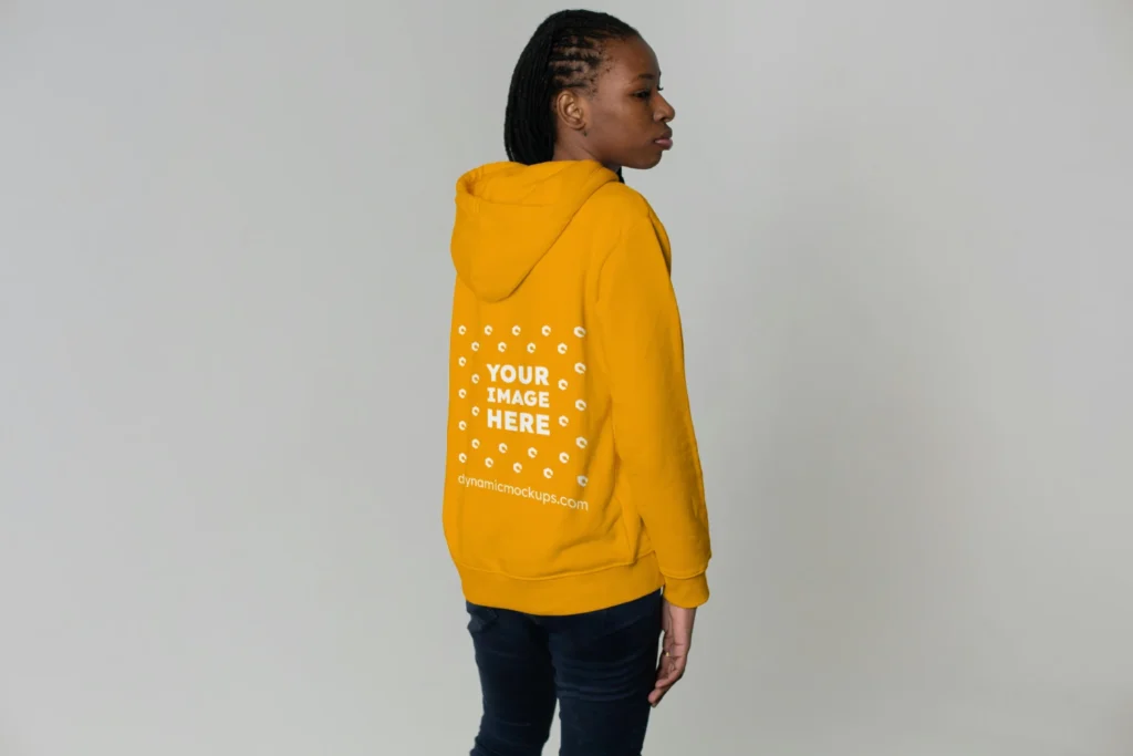 Woman Wearing Orange Hoodie Mockup Back View Template
