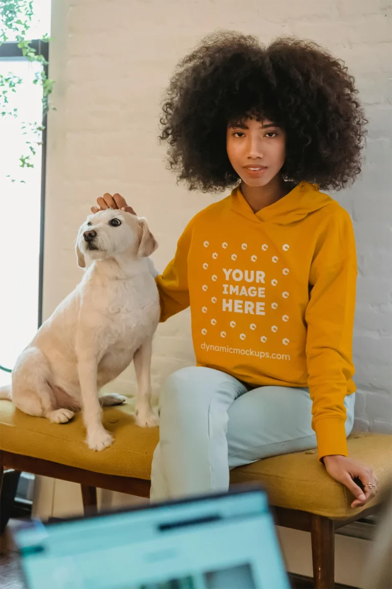 Woman Wearing Orange Hoodie Mockup Front View Template