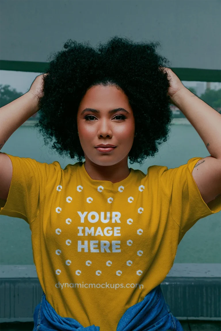 Woman Wearing Orange T-shirt Mockup Front View Template