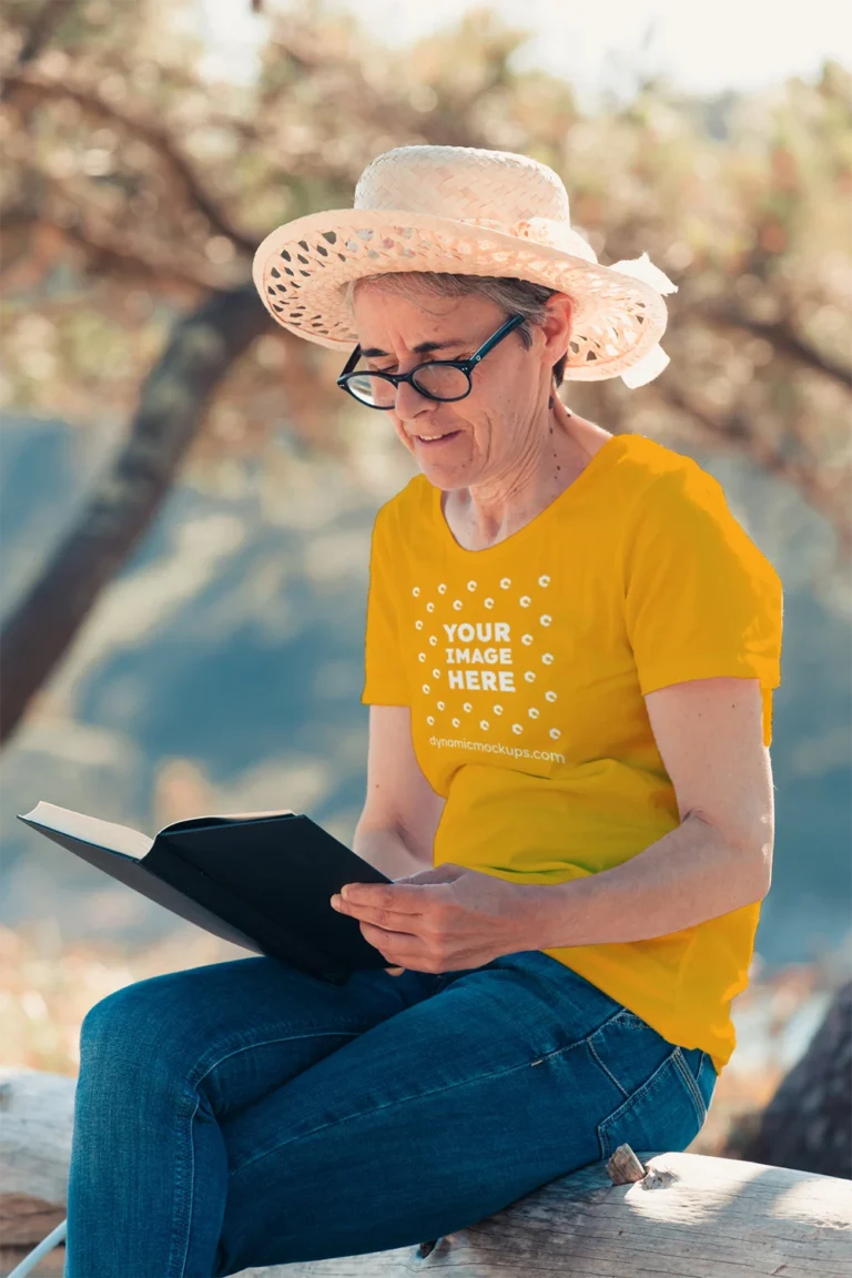 Woman Wearing Orange T-shirt Mockup Front View Template