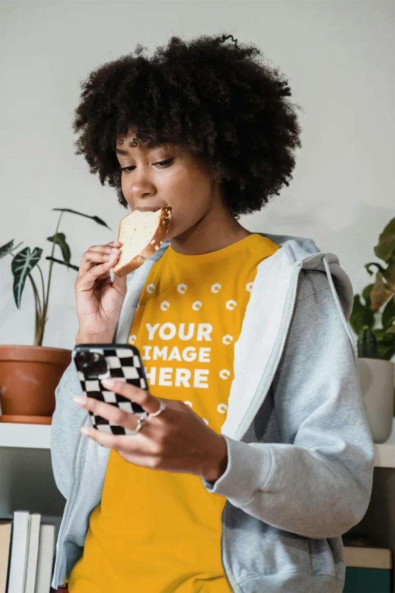 Woman Wearing Orange T-shirt Mockup Front View Template