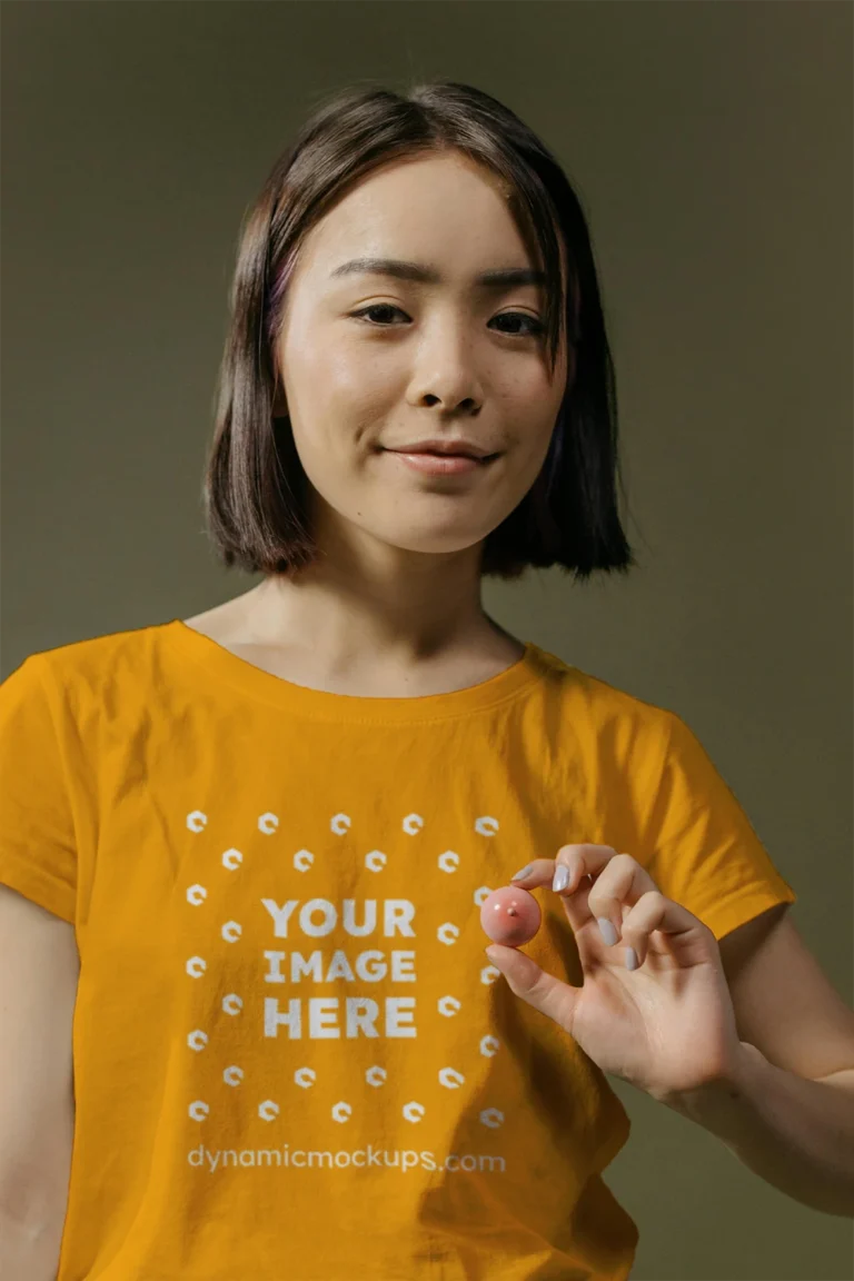 Woman Wearing Orange T-shirt Mockup Front View Template
