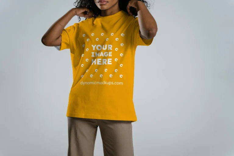Woman Wearing Orange T-shirt Mockup Front View Template