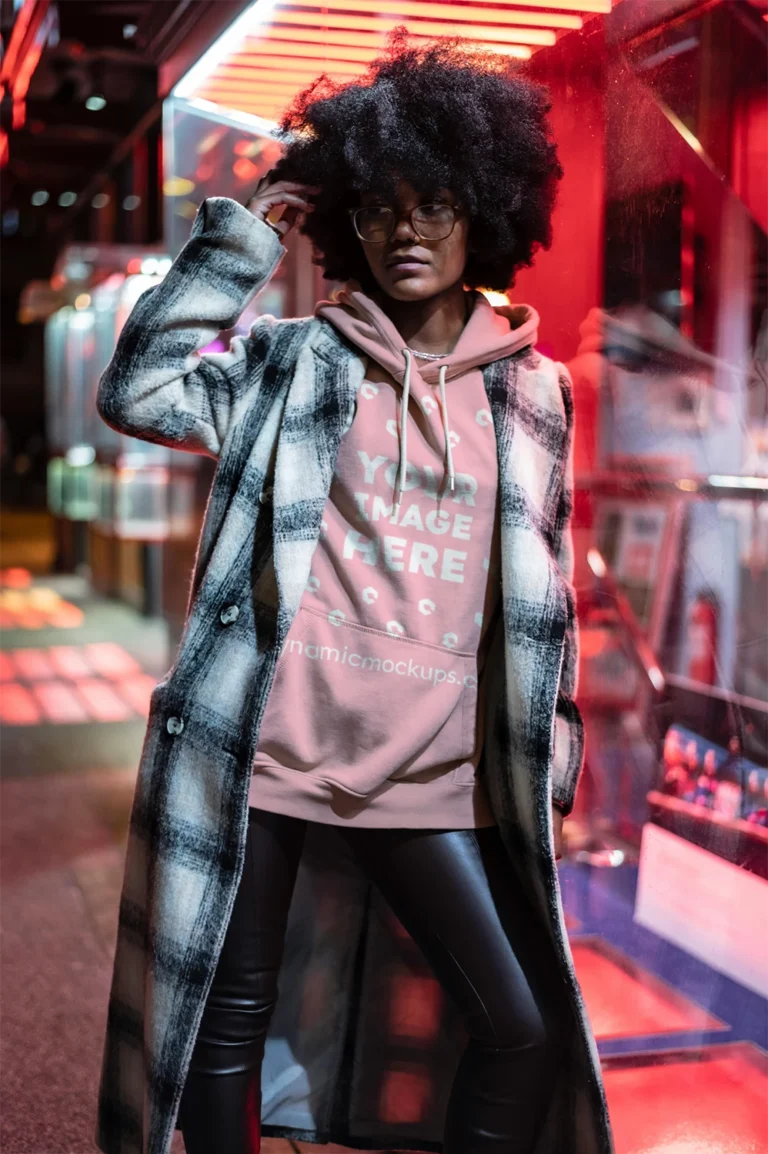 Woman Wearing Pink Hoodie Mockup Front View Template