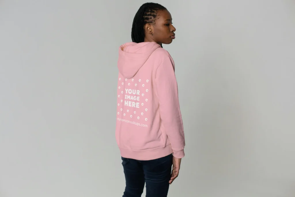 Woman Wearing Pink Hoodie Mockup Back View Template