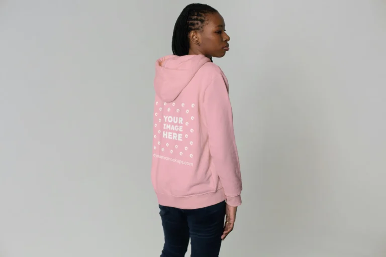 Woman Wearing Pink Hoodie Mockup Back View Template