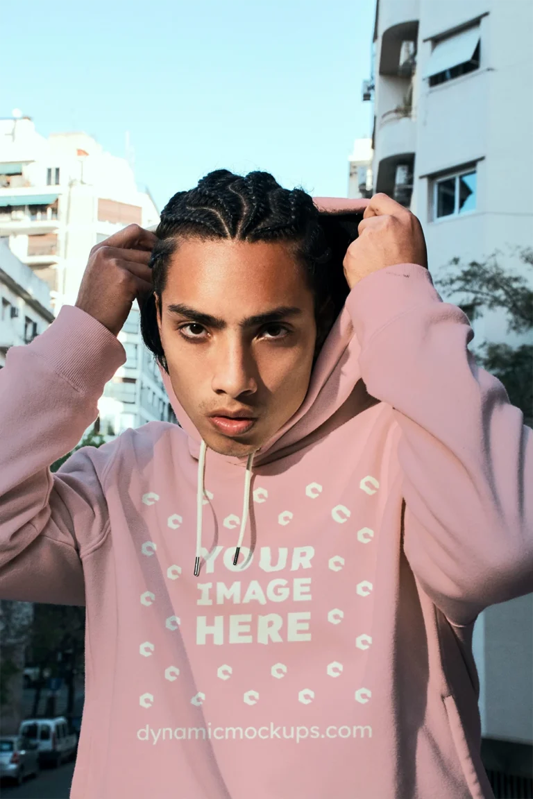 Woman Wearing Pink Hoodie Mockup Front View Template