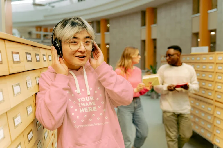 Woman Wearing Pink Hoodie Mockup Front View Template