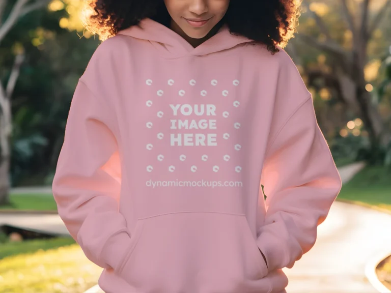 Woman Wearing Pink Hoodie Mockup Front View Template