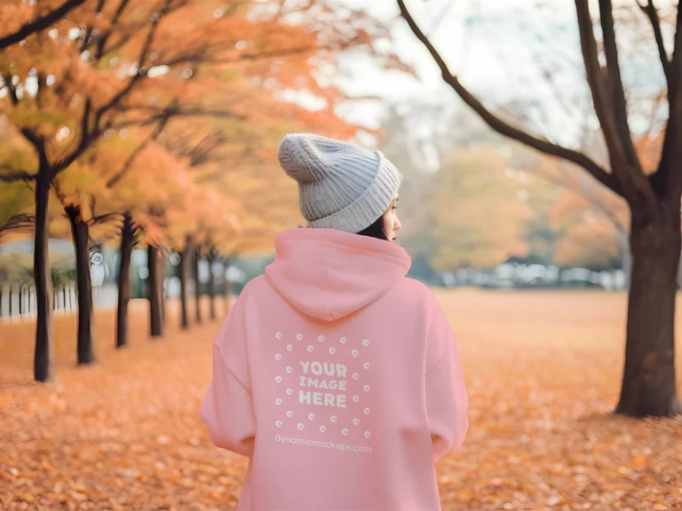 Woman Wearing Pink Hoodie Mockup Back View Template