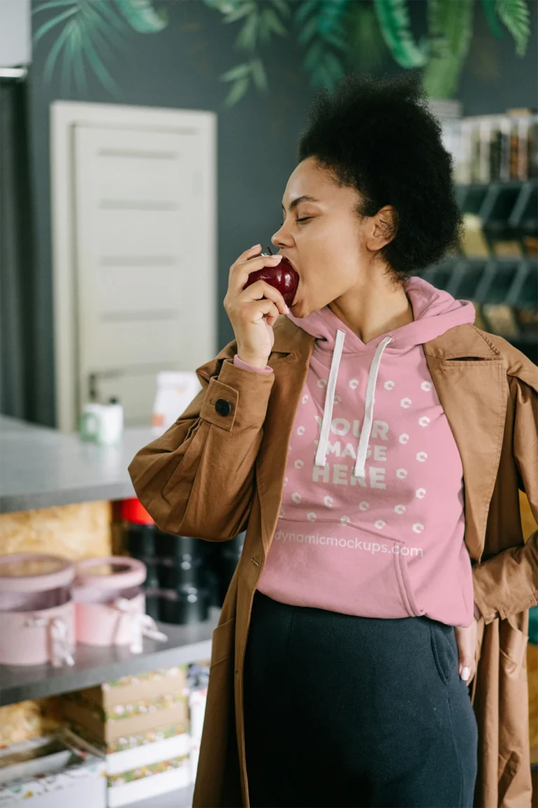 Woman Wearing Pink Hoodie Mockup Front View Template