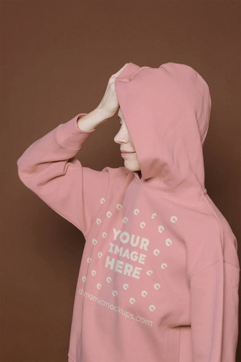 Woman Wearing Pink Hoodie Mockup Front View Template