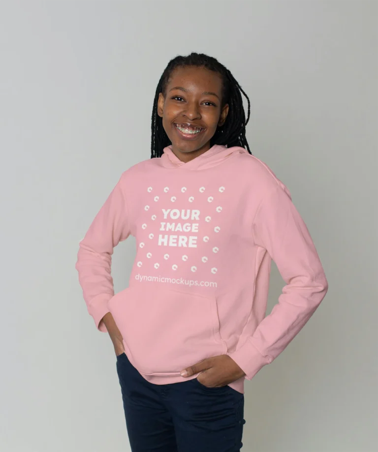 Woman Wearing Pink Hoodie Mockup Front View Template