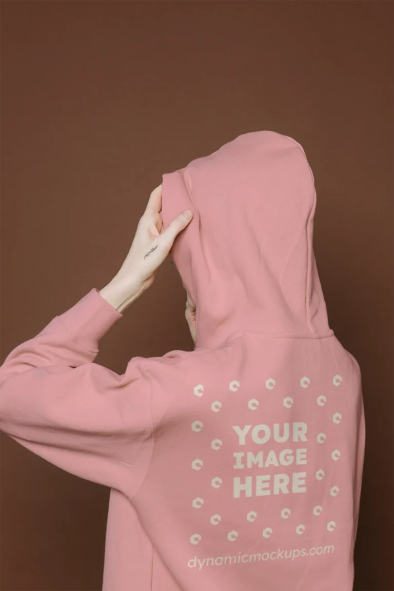 Woman Wearing Pink Hoodie Mockup Back View Template