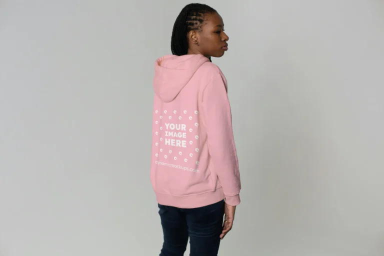 Woman Wearing Pink Hoodie Mockup Back View Template