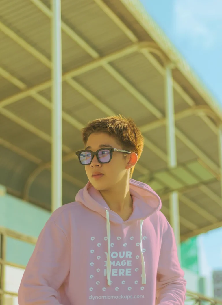 Woman Wearing Pink Hoodie Mockup Front View Template