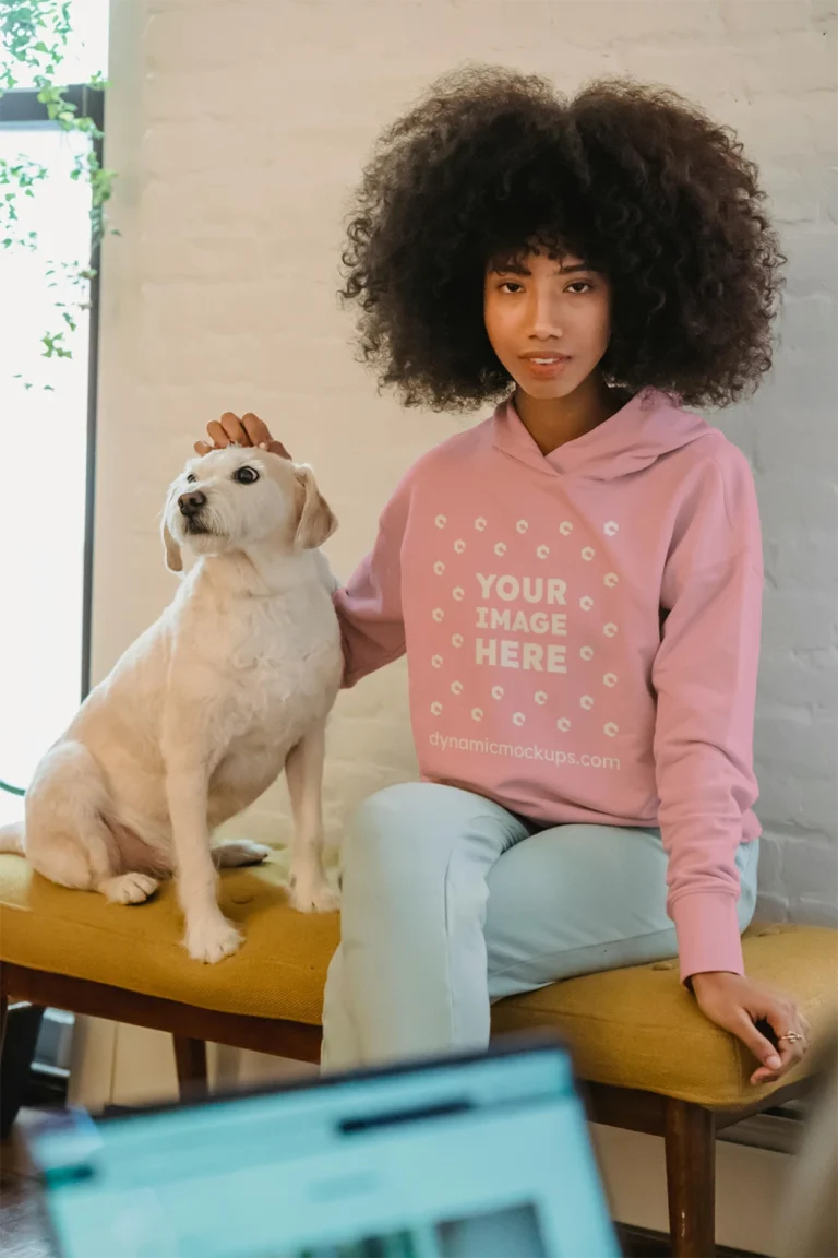 Woman Wearing Pink Hoodie Mockup Front View Template