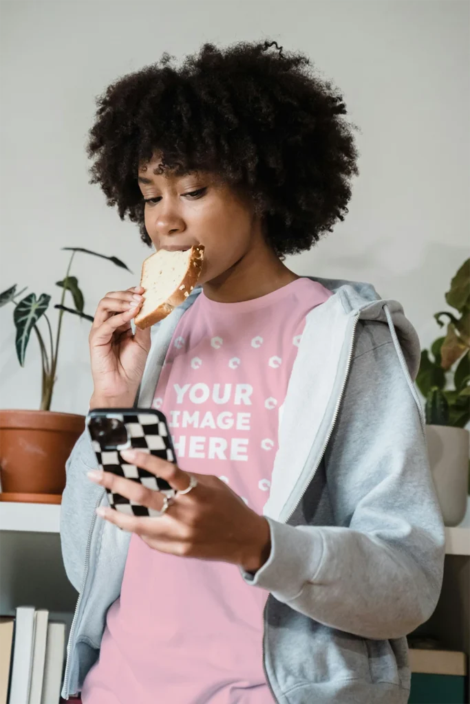 Woman Wearing Pink T-shirt Mockup Front View Template