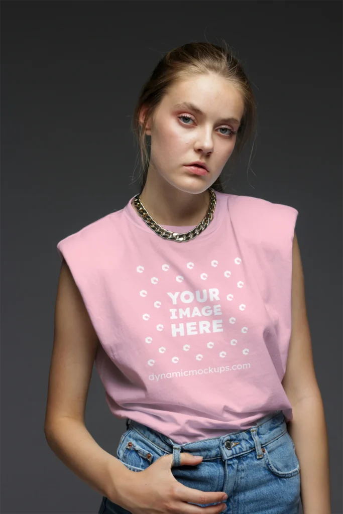 Woman Wearing Pink T-shirt Mockup Front View Template