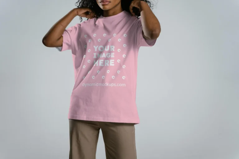 Woman Wearing Pink T-shirt Mockup Front View Template