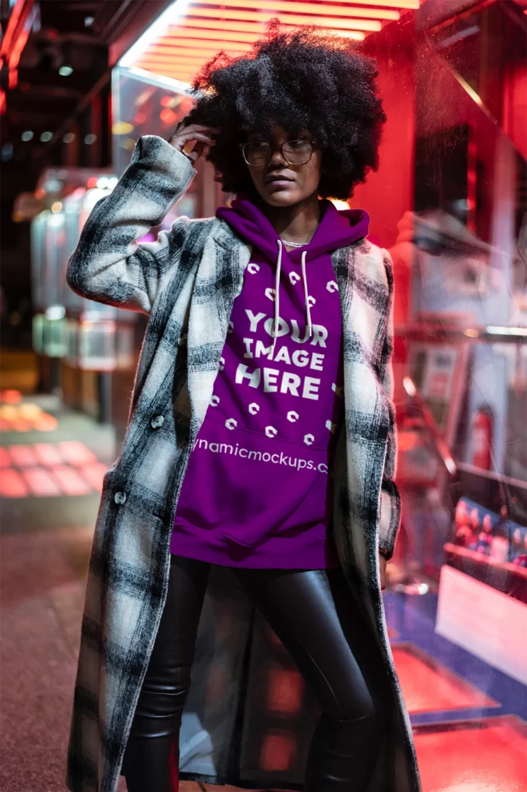 Woman Wearing Purple Hoodie Mockup Front View Template