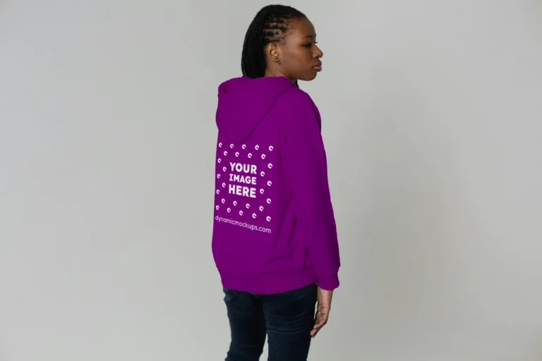 Woman Wearing Purple Hoodie Mockup Back View Template