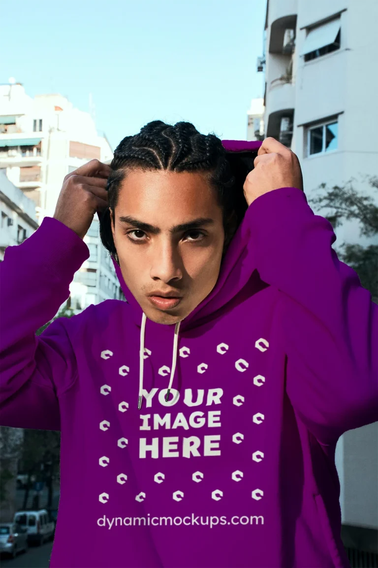 Woman Wearing Purple Hoodie Mockup Front View Template