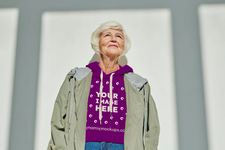 Woman Wearing Purple Hoodie Mockup Front View Template