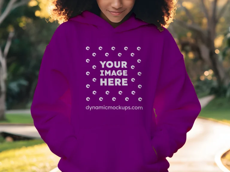 Woman Wearing Purple Hoodie Mockup Front View Template