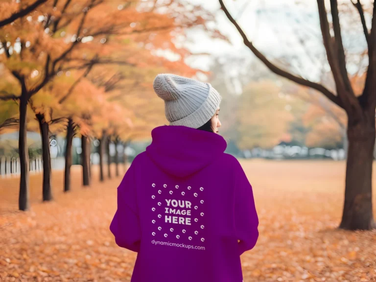 Woman Wearing Purple Hoodie Mockup Back View Template