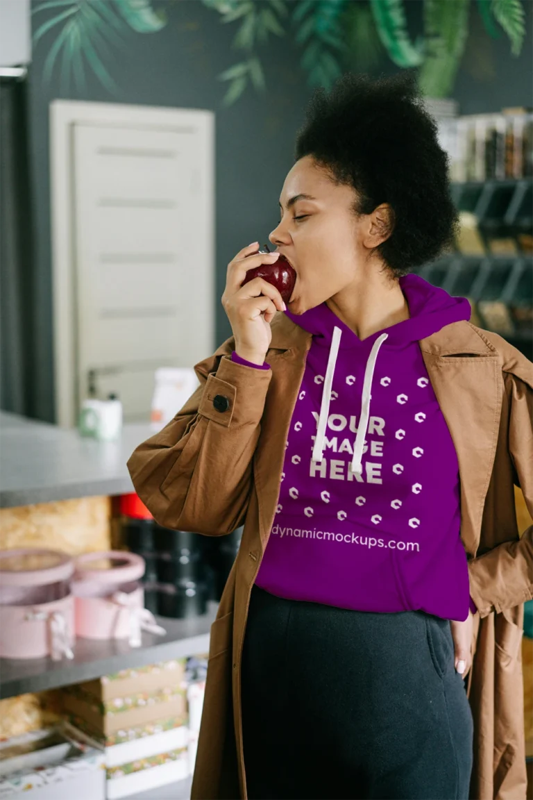 Woman Wearing Purple Hoodie Mockup Front View Template