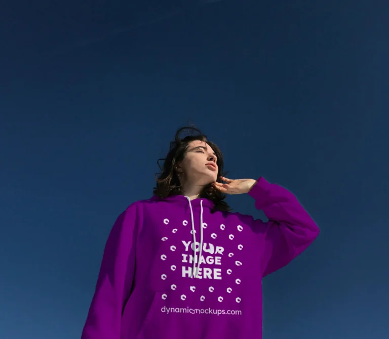 Woman Wearing Purple Hoodie Mockup Front View Template
