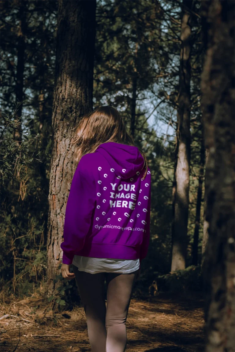 Woman Wearing Purple Hoodie Mockup Back View Template