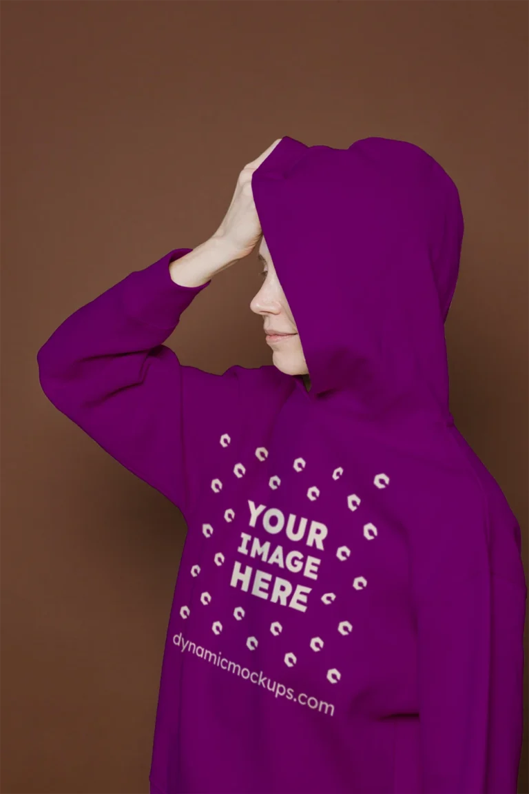Woman Wearing Purple Hoodie Mockup Front View Template