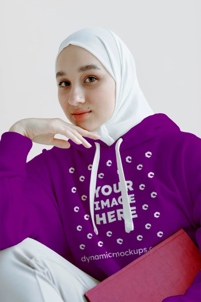 Woman Wearing Purple Hoodie Mockup Front View Template