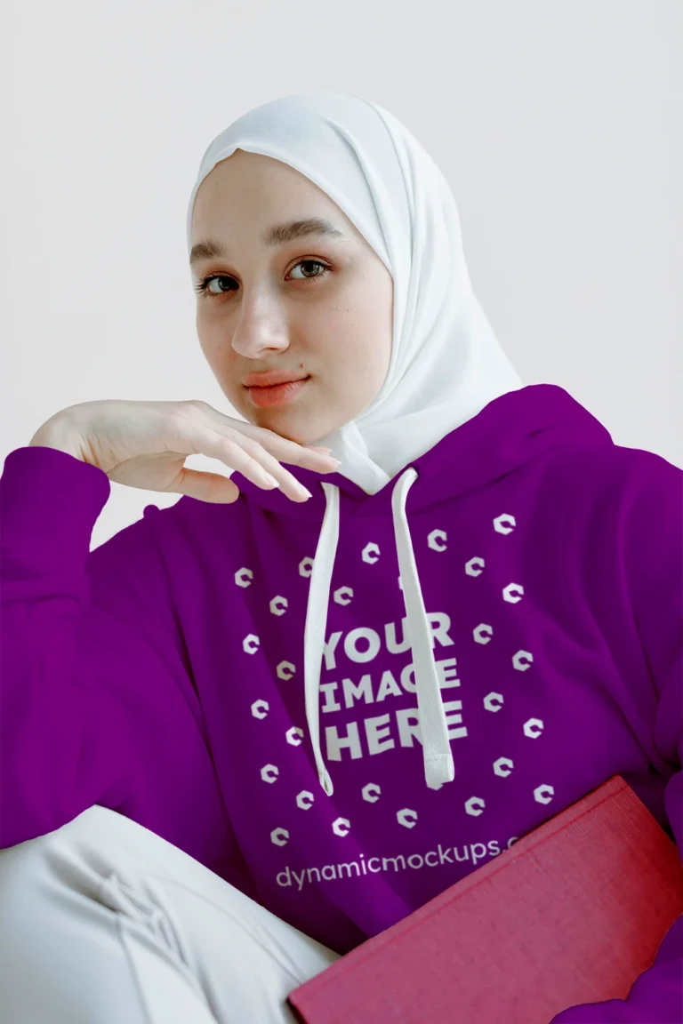 Woman Wearing Purple Hoodie Mockup Front View Template