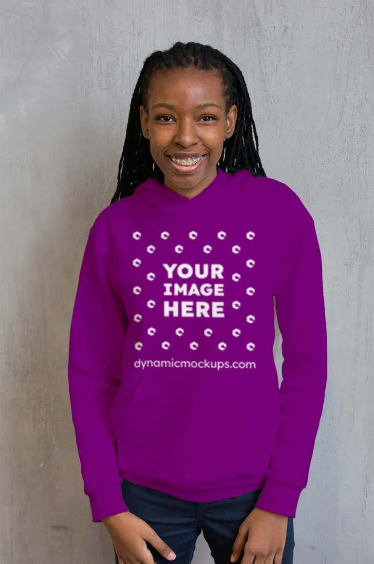 Woman Wearing Purple Hoodie Mockup Front View Template