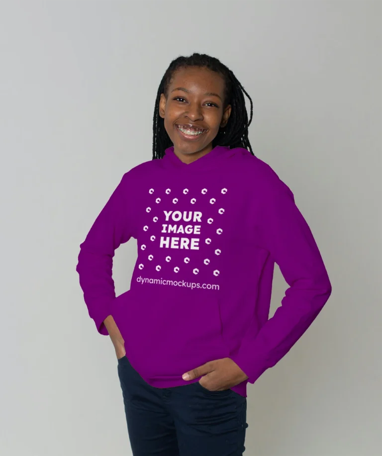 Woman Wearing Purple Hoodie Mockup Front View Template