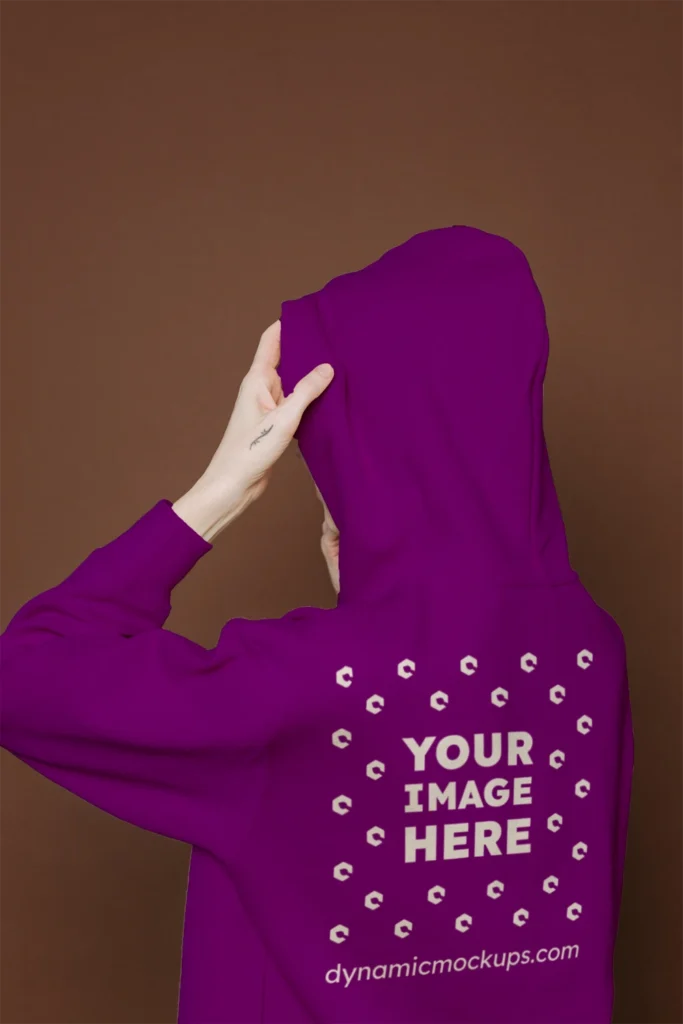 Woman Wearing Purple Hoodie Mockup Back View Template